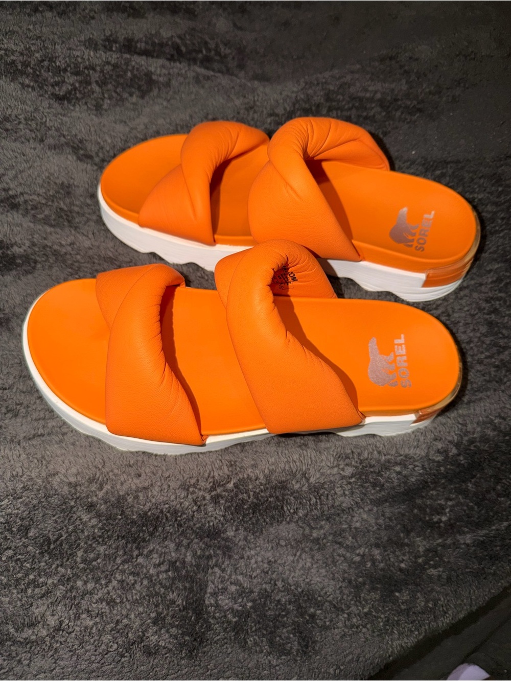 Sorel Women's Bright Orange Padded Dual-Strap Slide Sandals